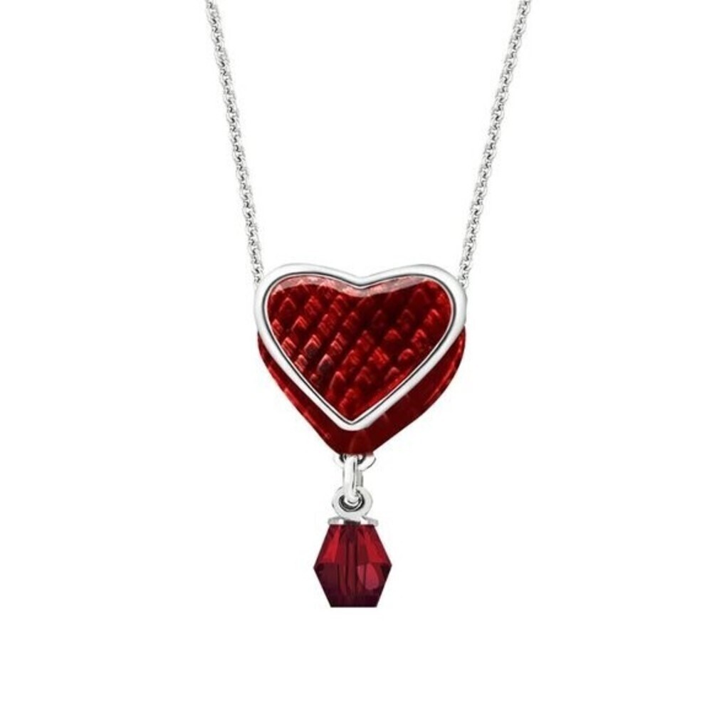 Red Quilted Heart Swarovski Crystal Pendant Necklace – Sterling Silver 0.925 Ovl - Picture 5 of 9